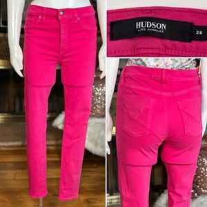 Hudson Hot Pink Barbara Super Skinny Stretch 5-Pocket Jeans, Sz 28